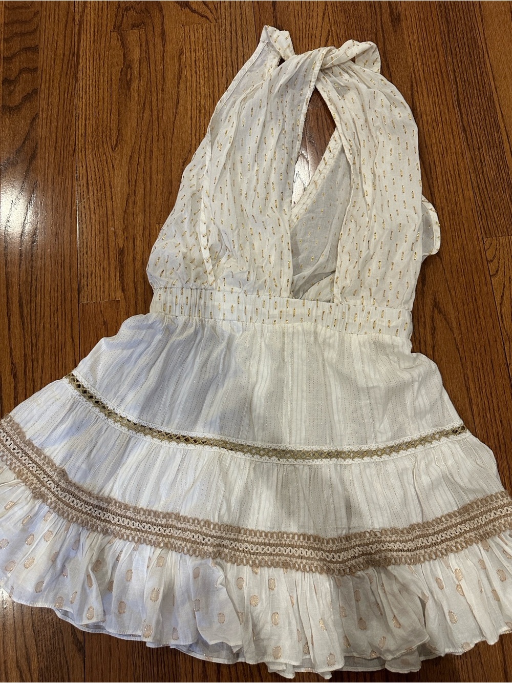 Ramy Brook White and Gold Halter Ruffle Dress for Girls